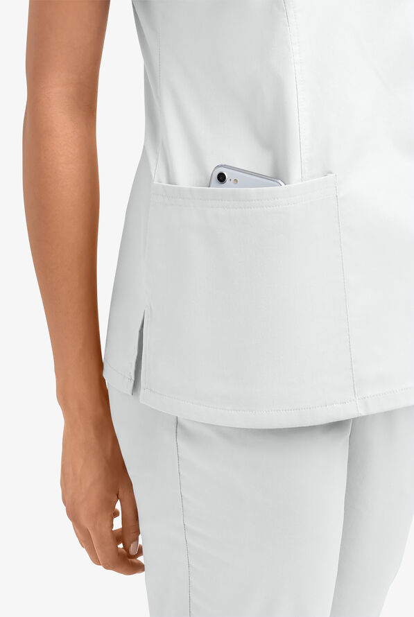 Butter-Soft STRETCH Women's 3-Pocket V-Neck Mock Wrap Scrub Top - White - 5