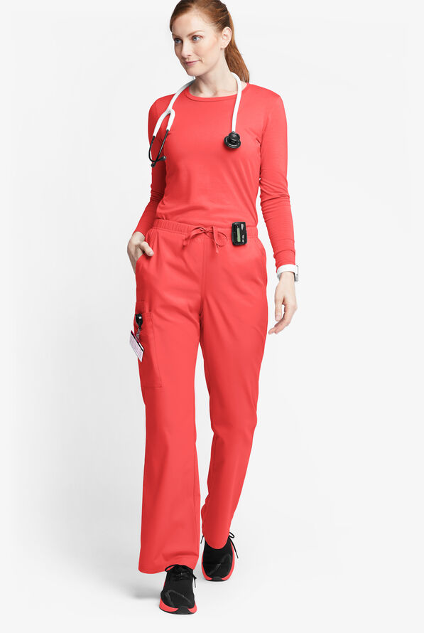 Butter-Soft Originals Women's 6-Pocket Mid Rise Flare Leg Scrub Pants - Tall - Radiant Red - 4