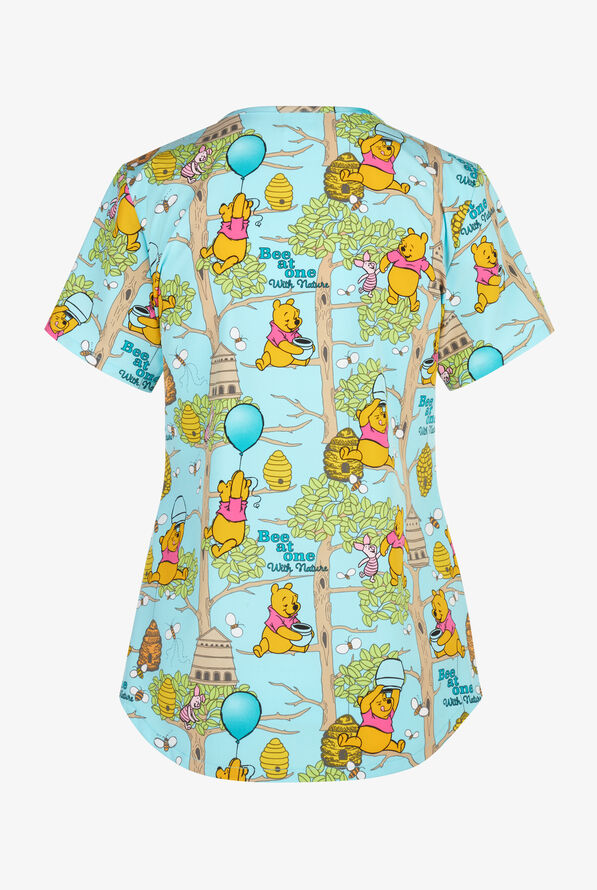 Tooniforms Disney's Winnie The Pooh Bee At One Women's 2-Pocket STRETCH V-Neck Print Scrub Top - null - 2