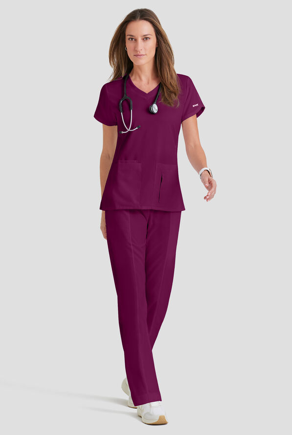 Grey's Anatomy by Barco Cora Women's 4-Pocket Crossover V-Neck Scrub Top - Wine - 5
