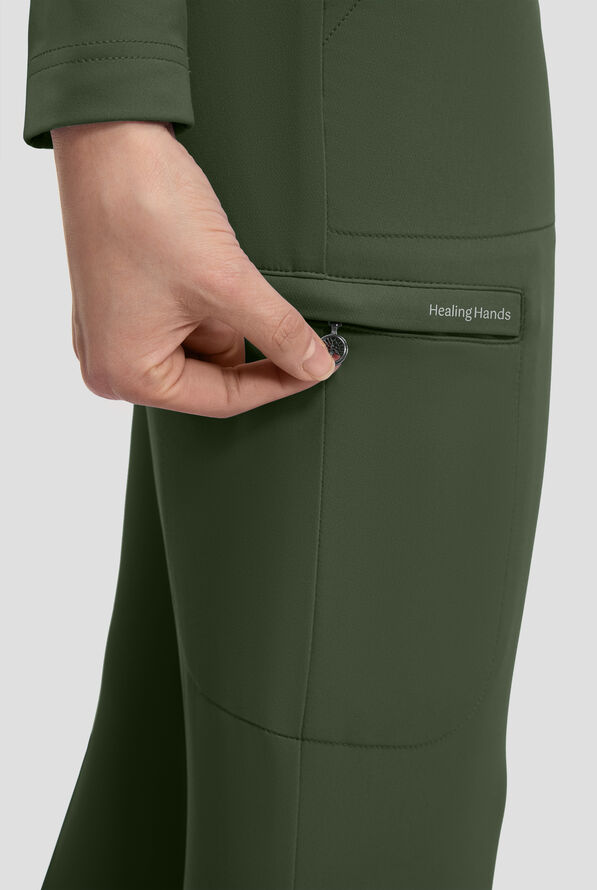 Pantalón médico Healing Hands 360 Joelle STRETCH Petite de tiro alto con piernas anchas y 6 bolsillos para mujer - Dark Pine - 3