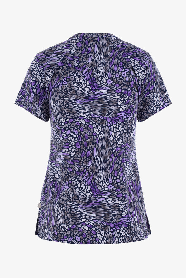 Healing Hands Wild Harmony Abstract Women's 3-Pocket STRETCH Zip Neck Print Scrub Top - null - 2