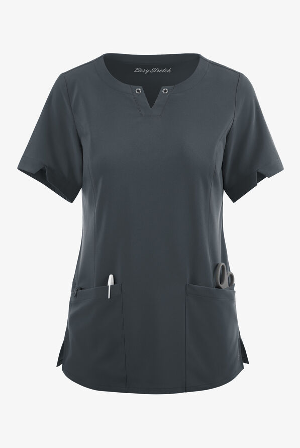 Blusa médica Easy STRETCH Amber con cuello con muesca y 4 bolsillos para mujer - Pewter - 1