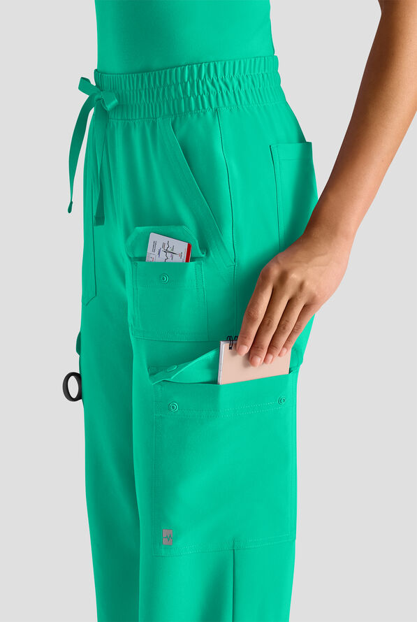 Easy STRETCH Ayo Women's 10-Pocket Cargo Scrub Pants - Petite - Dynasty Green - 4