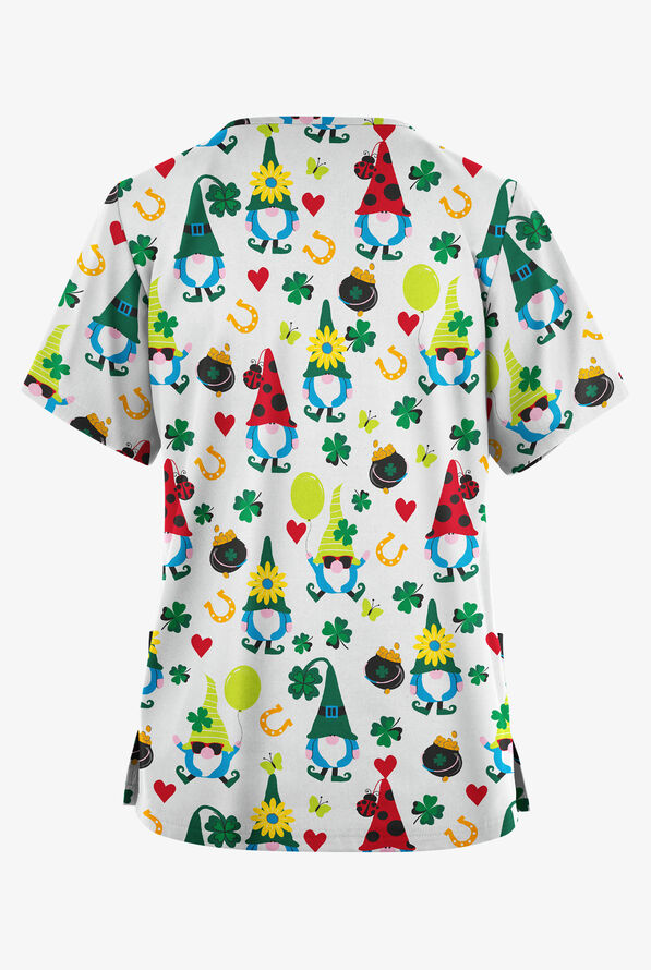 Butter-Soft Originals Pot Of Gold White Women's 2-Pocket V-Neck Print Scrub Top - null - 2