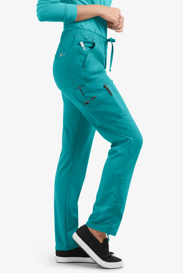 Easy STRETCH Halle Women's 11-Pocket Ruched Leg Jogger Scrub Pants - Petite - Teal - 2