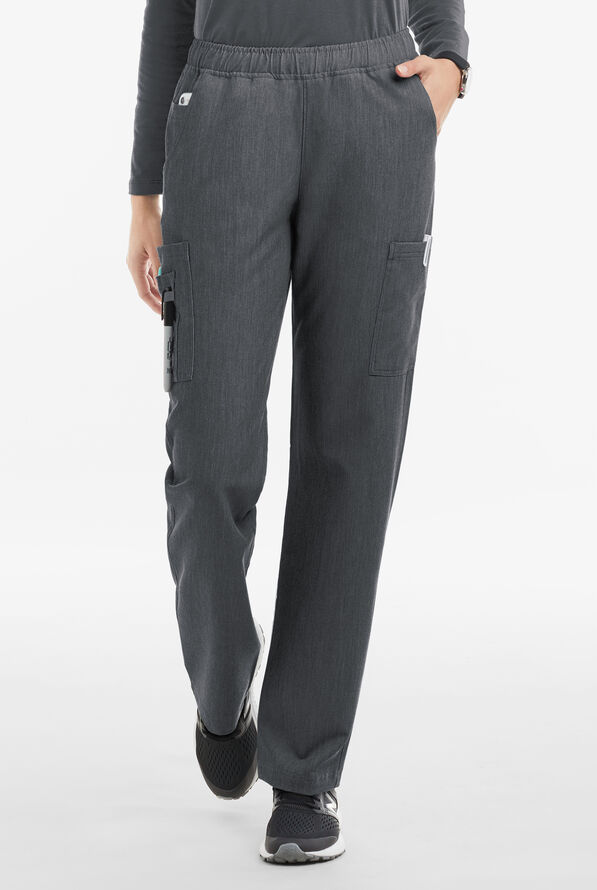 MOVEMENT by Butter-Soft Rigel Women's 9-Pocket Interior Drawstring STRETCH Scrub Pants - Charcoal Heather - 1