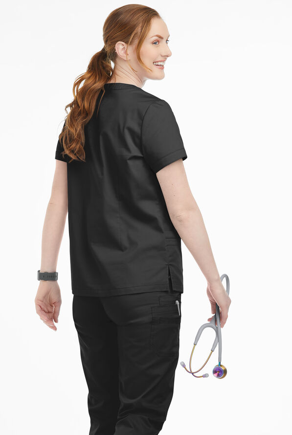 Butter-Soft STRETCH Women's 4-Pocket Notch Neck Scrub Top - Black - 3