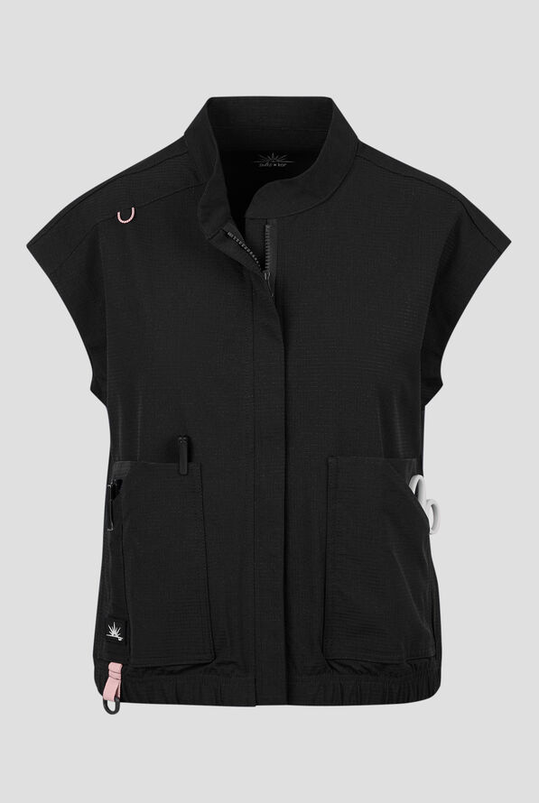 koi Solis Eloise Women's 4-Pocket STRETCH Zip Front Scrub Vest - Black - 1