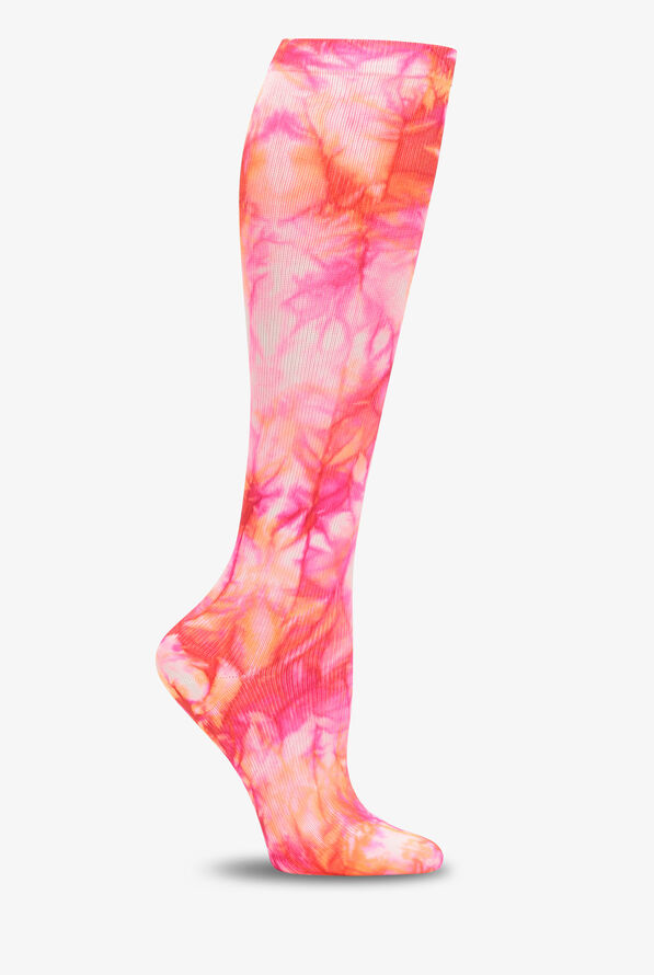 Nurse Mates Tie Dye-Fuchsia Flame Wide Calf Women's 12-14 mmHg Light Compression Socks - null - 1