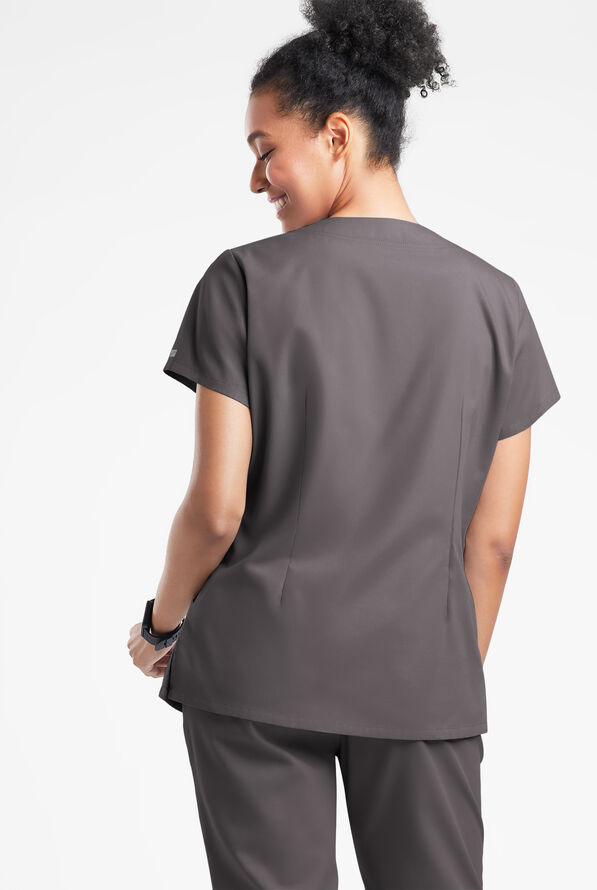 Butter-Soft Originals Women's 6-Pocket Scallop Neck Scrub Top - Grey Stone - 3