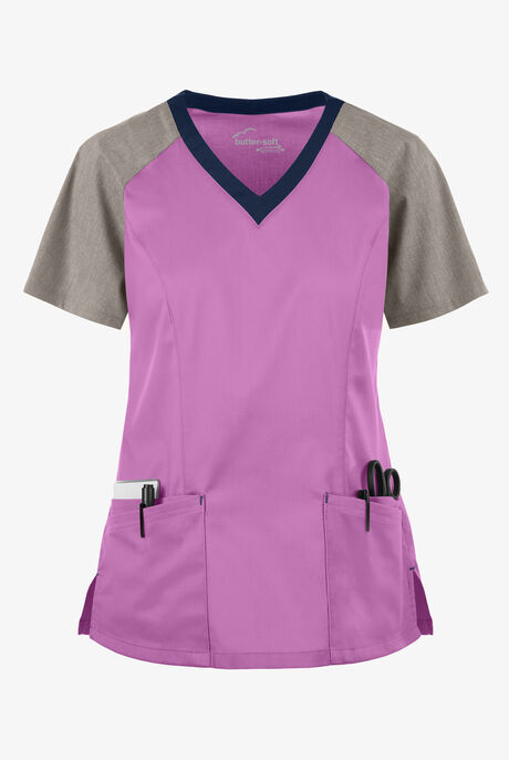 Blusa médica UA Butter-Soft STRETCH Active con bloques de color y 5 bolsillos para mujer