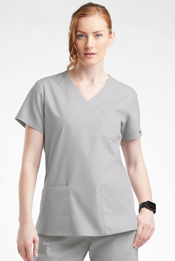 Blusa médica Butter-Soft Originals con cuello en V curvo y 7 bolsillos para mujer - Silver - 2