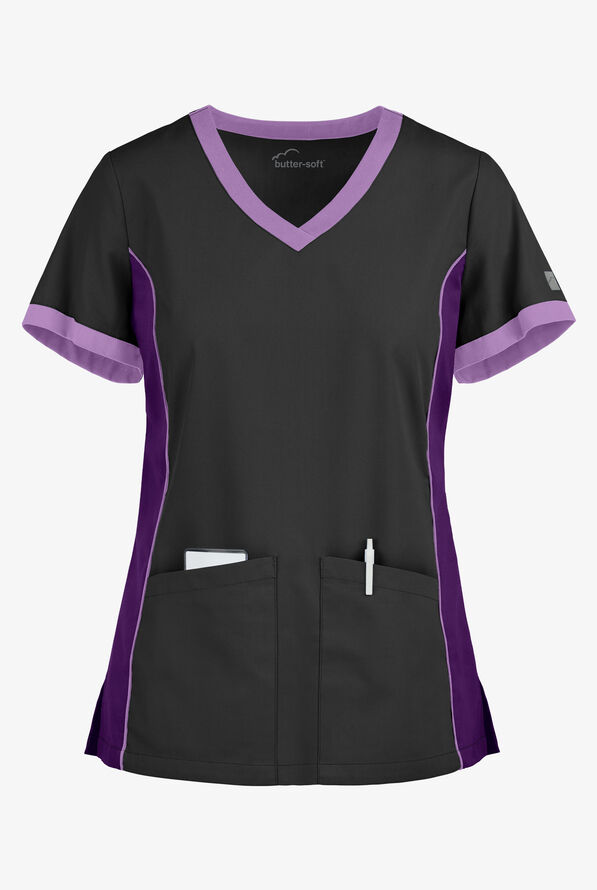 ButterSoft Scrubs Color Block VNeck Scrub Top, Fashion Scrubs