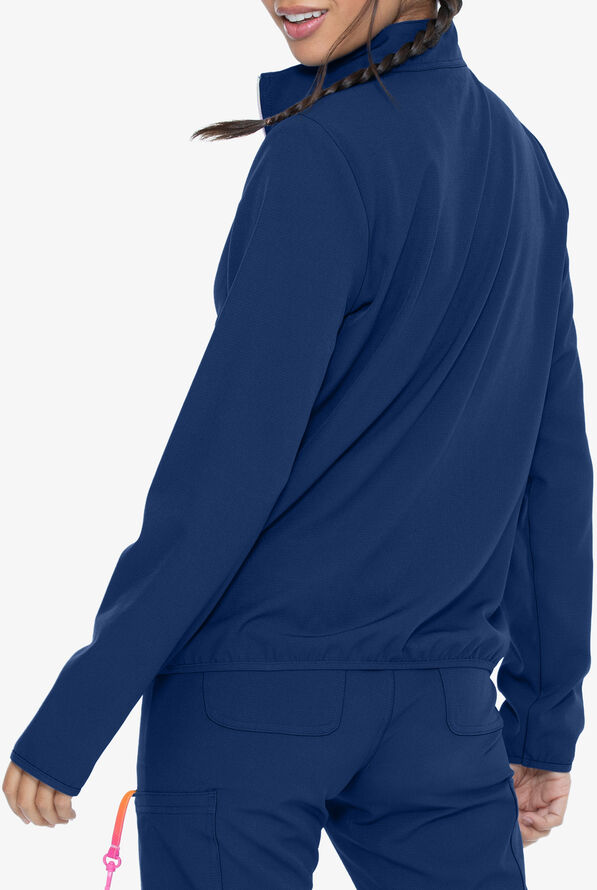 heartsoul Good Vibes Women's 2-Pocket STRETCH Zip Front Packable Scrub Jacket - Navy - 2