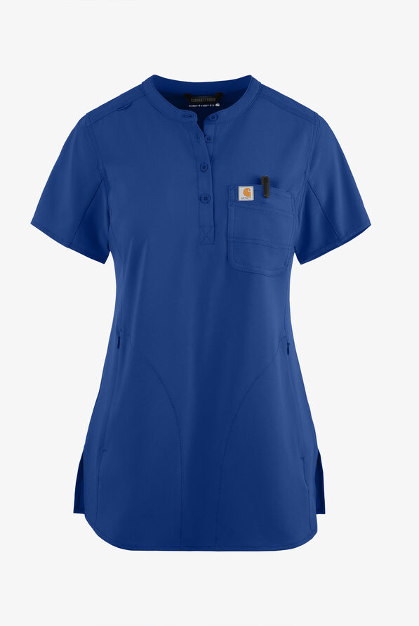 Carhartt Cross-Flex Force Women's 3-Pocket STRETCH Zip Pocket Henley Banded Collar Scrub Top - Royal - 1