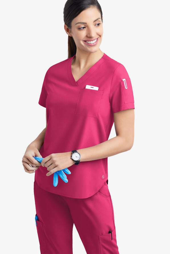 Easy STRETCH Chloe Women's 3-Pocket V-Neck Tuck-In Scrub Top - Anemone - 2