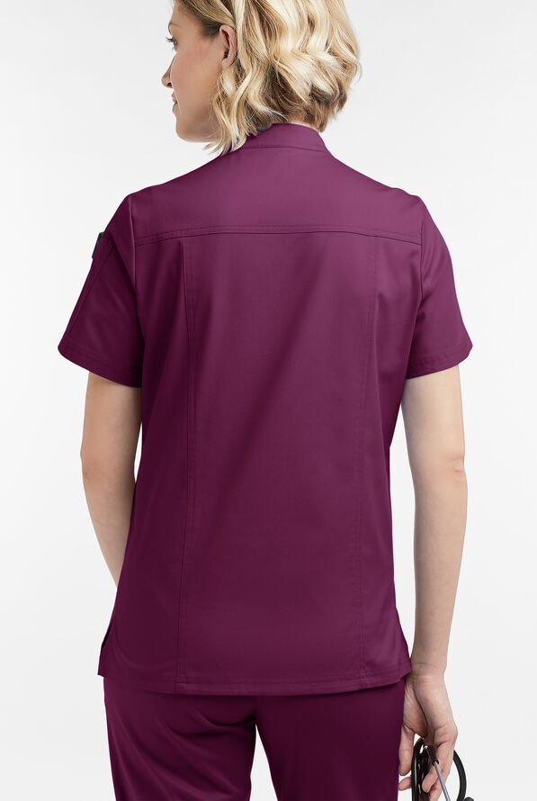 Blusa m&eacute;dica UA Butter-Soft STRETCH con cremallera y 6 bolsillos para mujer - Wine - 4