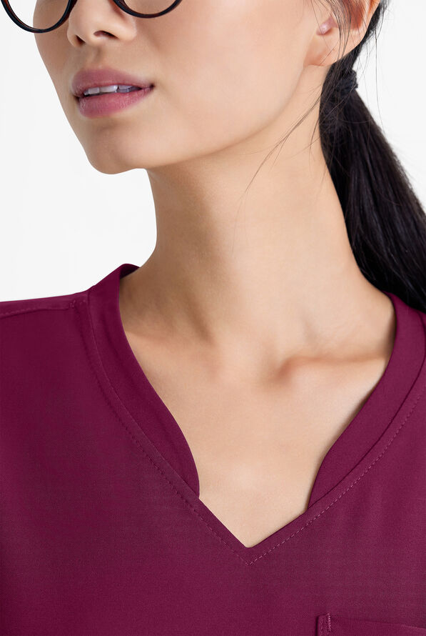 Grey's Anatomy by Barco Evolve STRETCH Sway Women's 1-Pocket Tuck In V-Neck Scrub Top - Wine - 4
