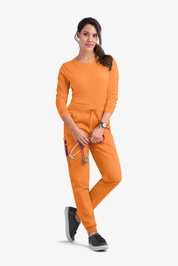 Butter-Soft STRETCH Women's 5-Pocket Cargo Jogger Scrub Pants - Petite - Apricot Crush - 3