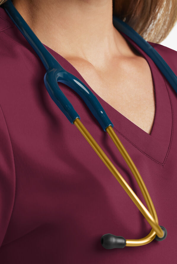 Blusa médica MOVEMENT by Butter-Soft Antares STRETCH con cuello en V y 6 bolsillos para mujer - Wine - 5