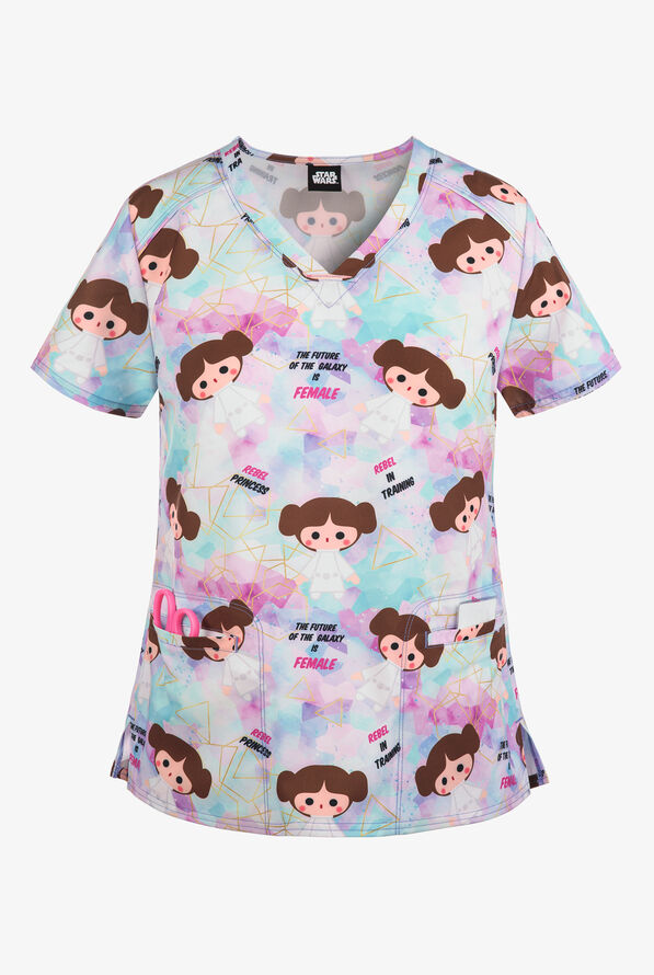 Cherokee Tooniforms Star Wars Rebel Princess Women's 2-Pocket Print Scrub Top - null - 1