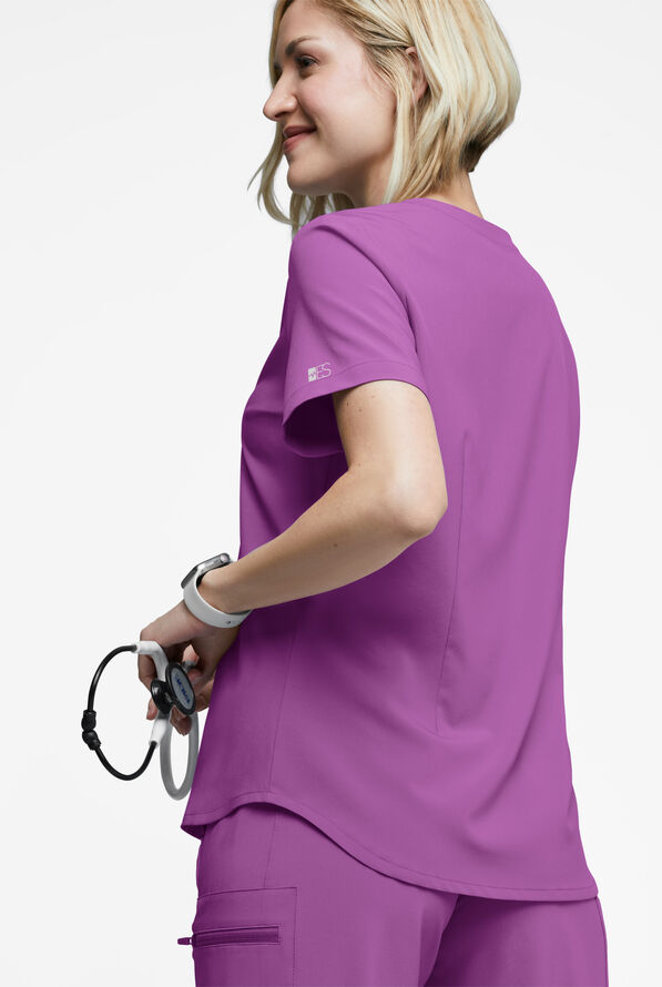 Blusa m&eacute;dica Easy STRETCH GiGi con detalle de lazos para mujer - Purple Swirl - 4