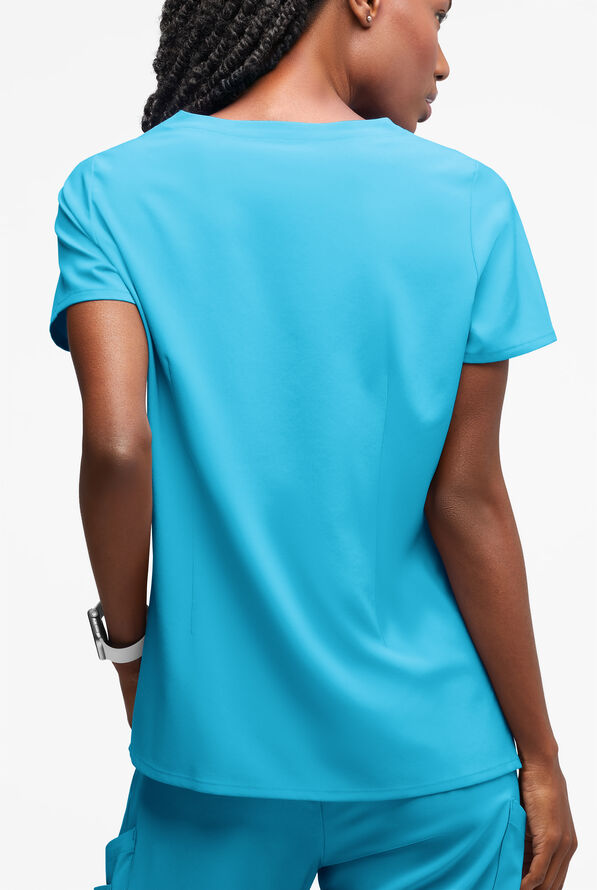 Easy STRETCH Salma Women’s 3-Pocket Keyhole Neck Scrub Top - Turquoise - 2