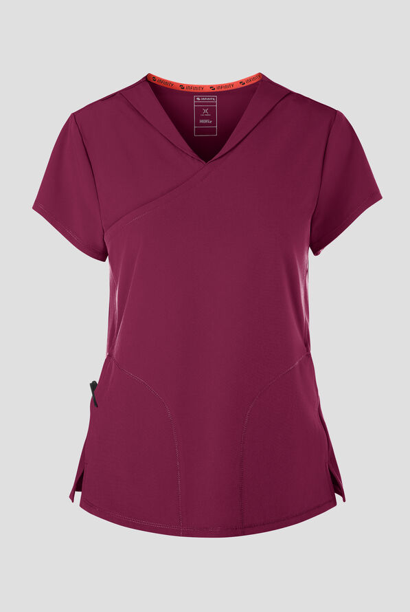 Infinity GNR8 Women's 2-Pocket STRETCH Collar Wrap Scrub Top - Wine - 1