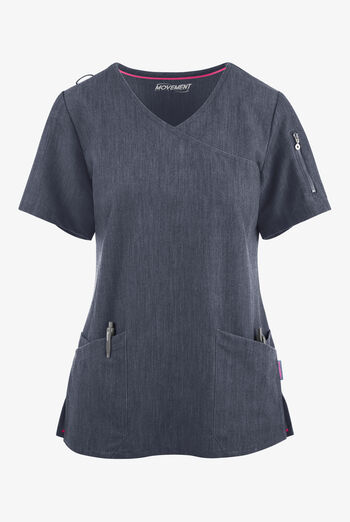 Blusa médica MOVEMENT by Butter-Soft Capella estilo cruzado con 5 bolsillos para mujer