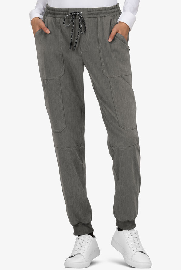 koi Next Gen Good Vibe Women's 7-Pocket STRETCH Jogger Scrub Pants - Heather Grey - 2