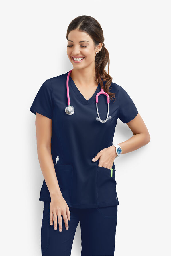 Easy STRETCH Zoe Women's 4-Pocket V-Neck Scrub Top - Navy - 1