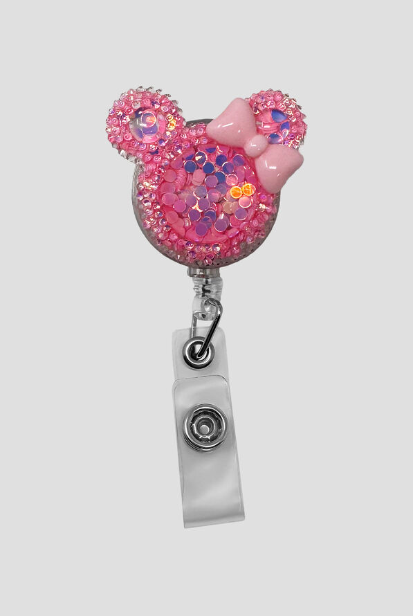 Cutieful Pink Mouse Ears Retractable Acrylic ID Badge Holder - null - 1