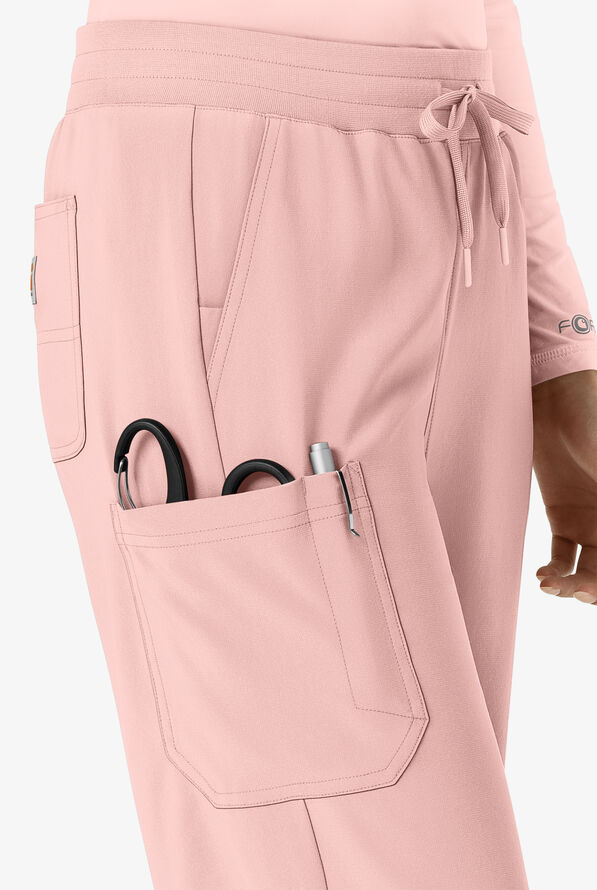 Carhartt Cross-Flex Force Boot Cut Women's 6-Pocket STRETCH Convertible Drawstring Cargo Scrub Pants - Petite - Soft Rose - 3
