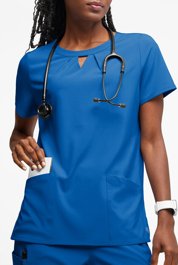 Easy STRETCH Salma Women’s 3-Pocket Keyhole Neck Scrub Top - Royal - 3