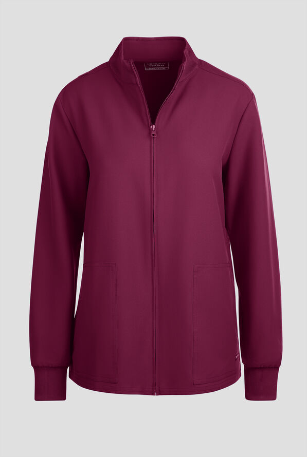 Cherokee Workwear Originals Ultra Women's 2-Pocket Crew Neck Zip Front Scrub Jacket - Wine - 1