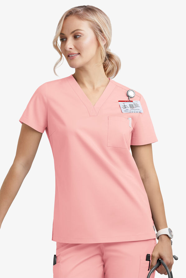 Butter-Soft STRETCH Women's 2-Pocket V-Neck Tuck-In Scrub Top - Rose Water - 3