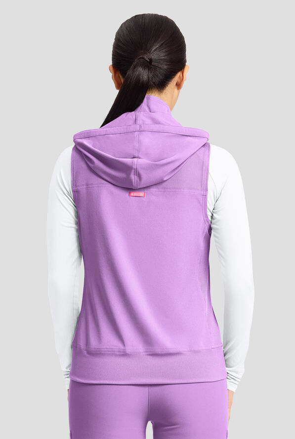 Med Couture Amp Women's 4-Pocket STRETCH Zip Front Removable Hoodie Scrub Vest - Digital Lavendar - 6