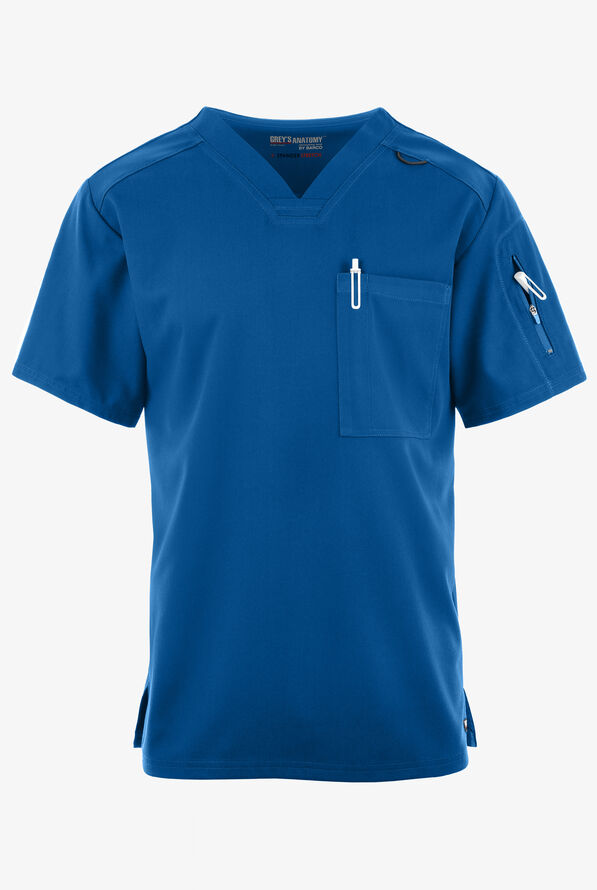 Grey's Anatomy by Barco Spandex STRETCH Murphy Men's 2-Pocket V-Neck Scrub Top - Royal - 1