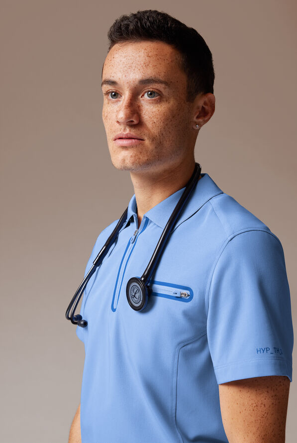 Hypothesis Alpha System Men’s 1-Pocket Zip Neck Polo With Tonal Trim Scrub Top - Ceil/Royal - 4