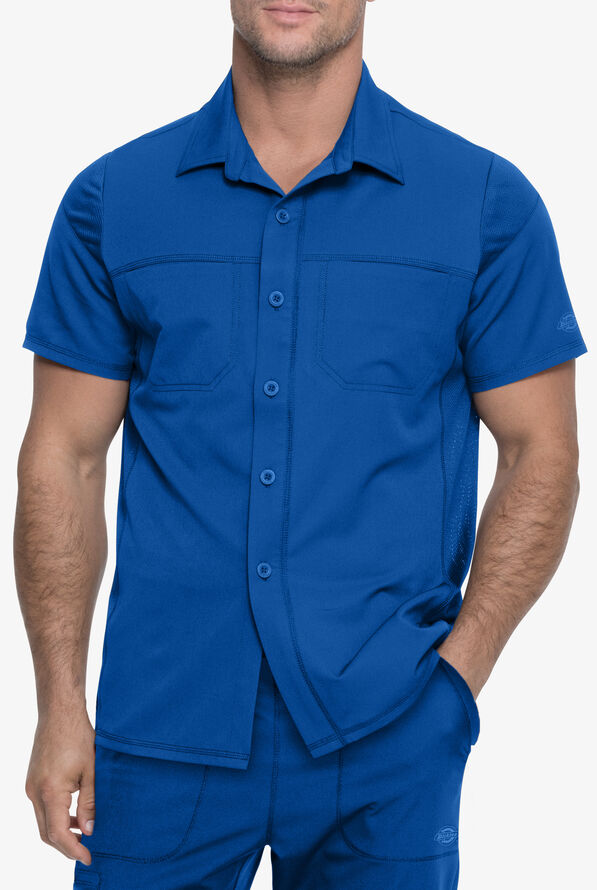 Dickies Dynamix Men's 2-Pocket STRETCH Button Front Scrub Top - Royal - 4