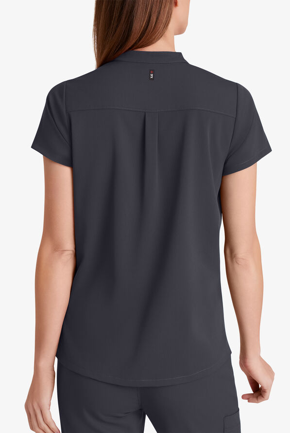 Blusa médica Grey's Anatomy™ by Barco Spandex STRETCH Avery con cuello mao y 2 bolsillos para mujer - Steel Gray - 2
