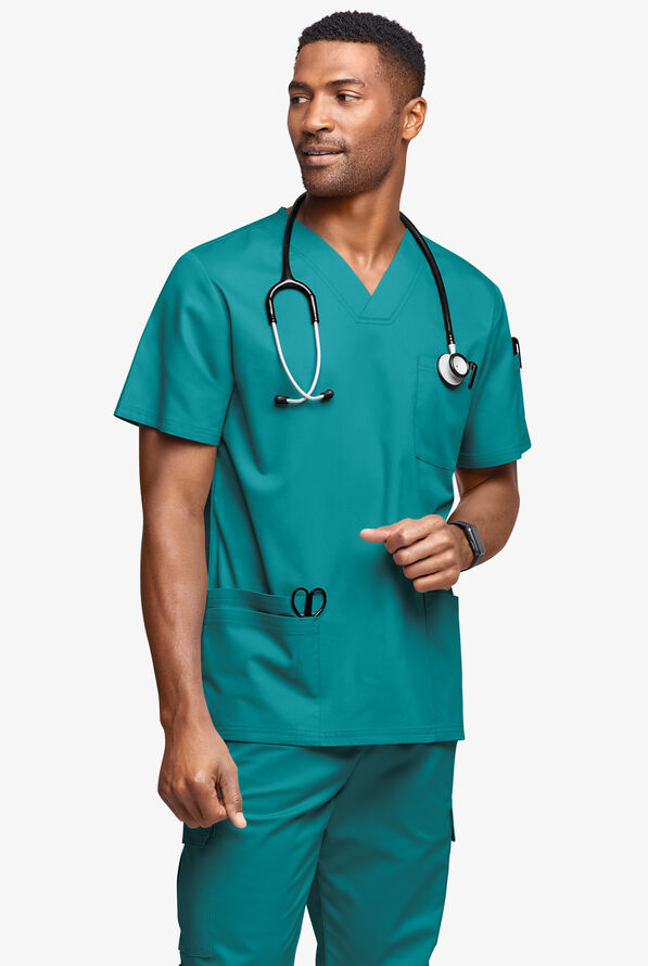 Butter-Soft STRETCH Men's 6-Pocket V-Neck Scrub Top - Teal - 2