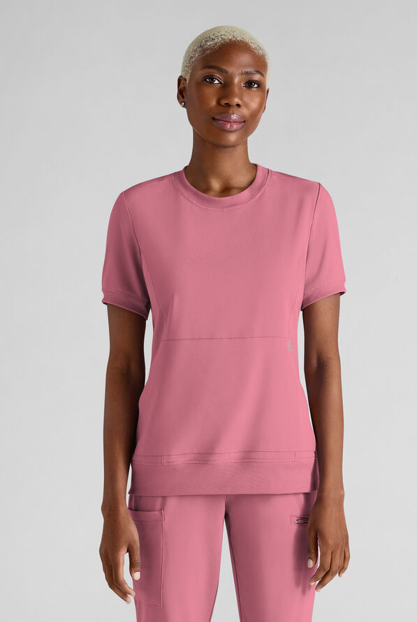 Easy STRETCH Anya Women's 2-Pocket Relaxed Crew Neck Scrub Top - Tea Rose - 1