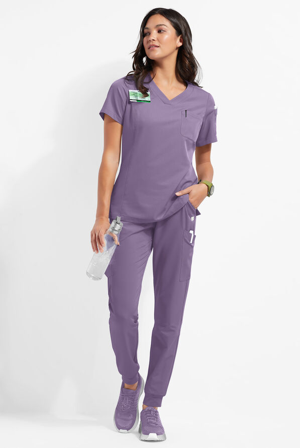ReSurge Diamond Women's 3-Pocket V-Neck Tuck In / Wear Out Scrub Top - Purple Dusk - 4