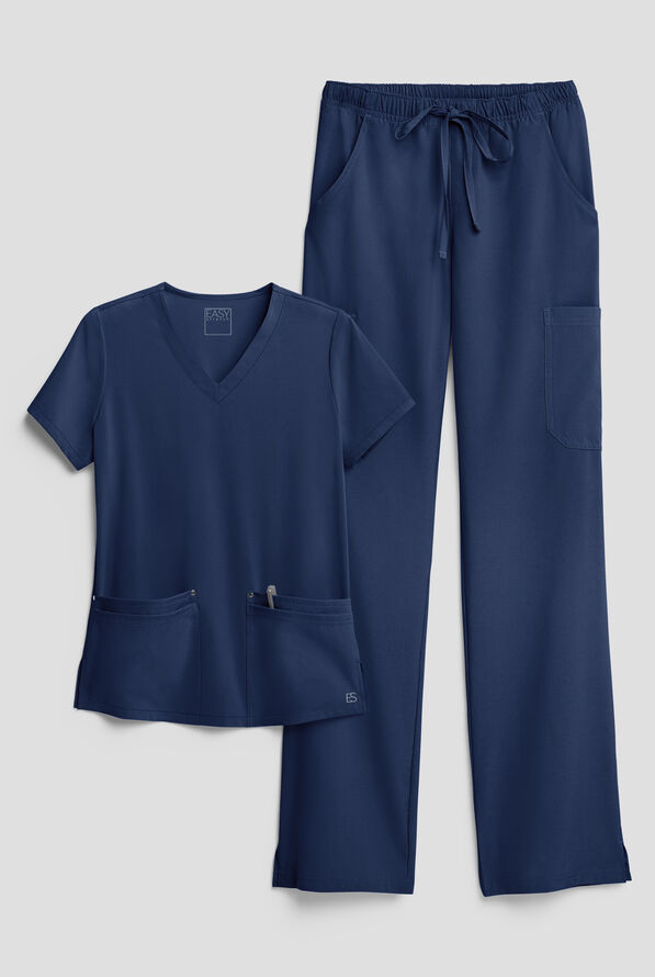 Easy STRETCH Women's 8-Pocket Scrub Set - Petite - Navy - 1