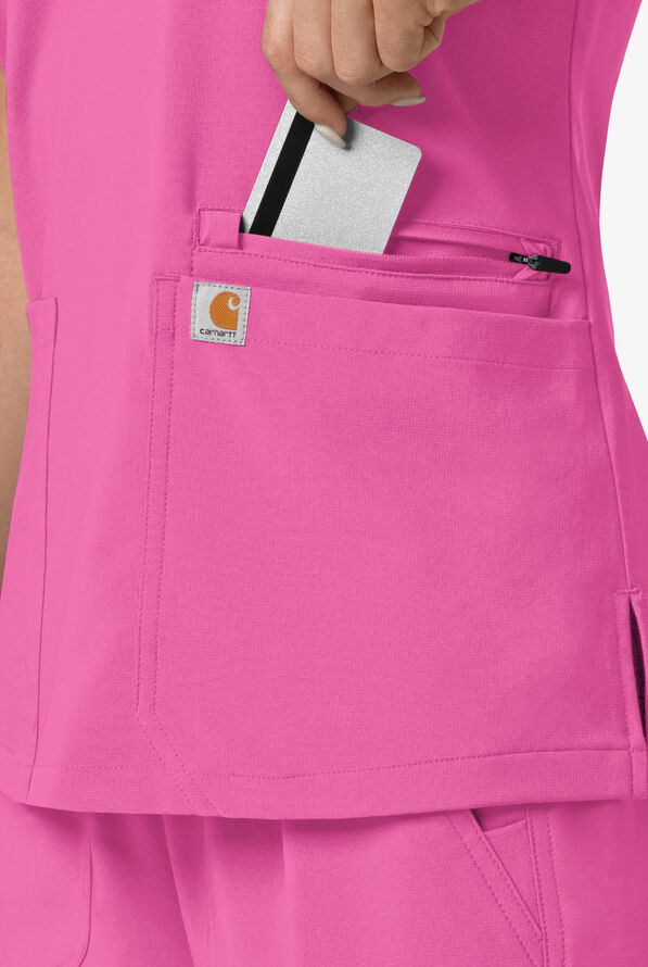 Carhartt Cross-Flex Force Women's 3-Pocket STRETCH Knit Panel Scrub Top - Electric Fuchsia - 3