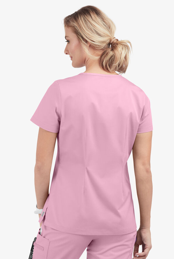 Blusa m&eacute;dica Butter-Soft STRETCH con cuello en V y 2 bolsillos para mujer - Cherry Blossom - 4