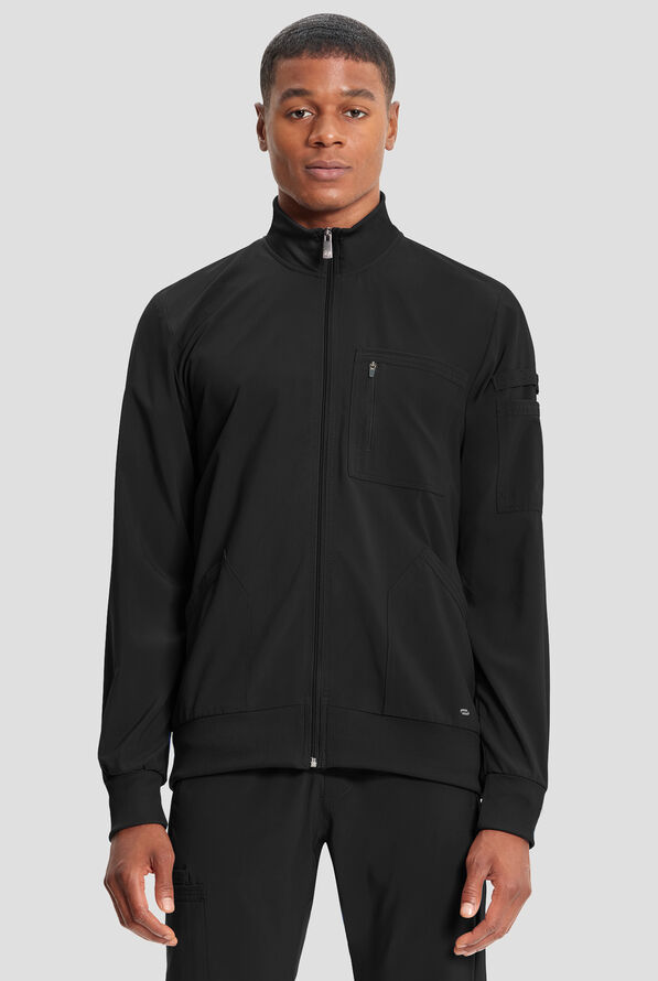 Infinity Men's 5-Pocket STRETCH Zip Front Scrub Jacket - Black - 2