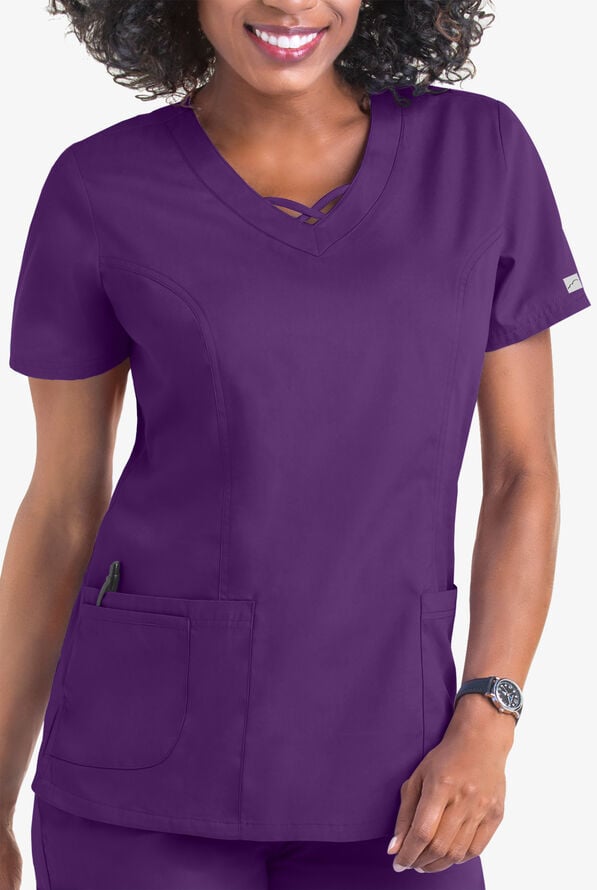 Butter-Soft Core Women's 3-Pocket Crisscross V-Neck Scrub Top - Eggplant - 2